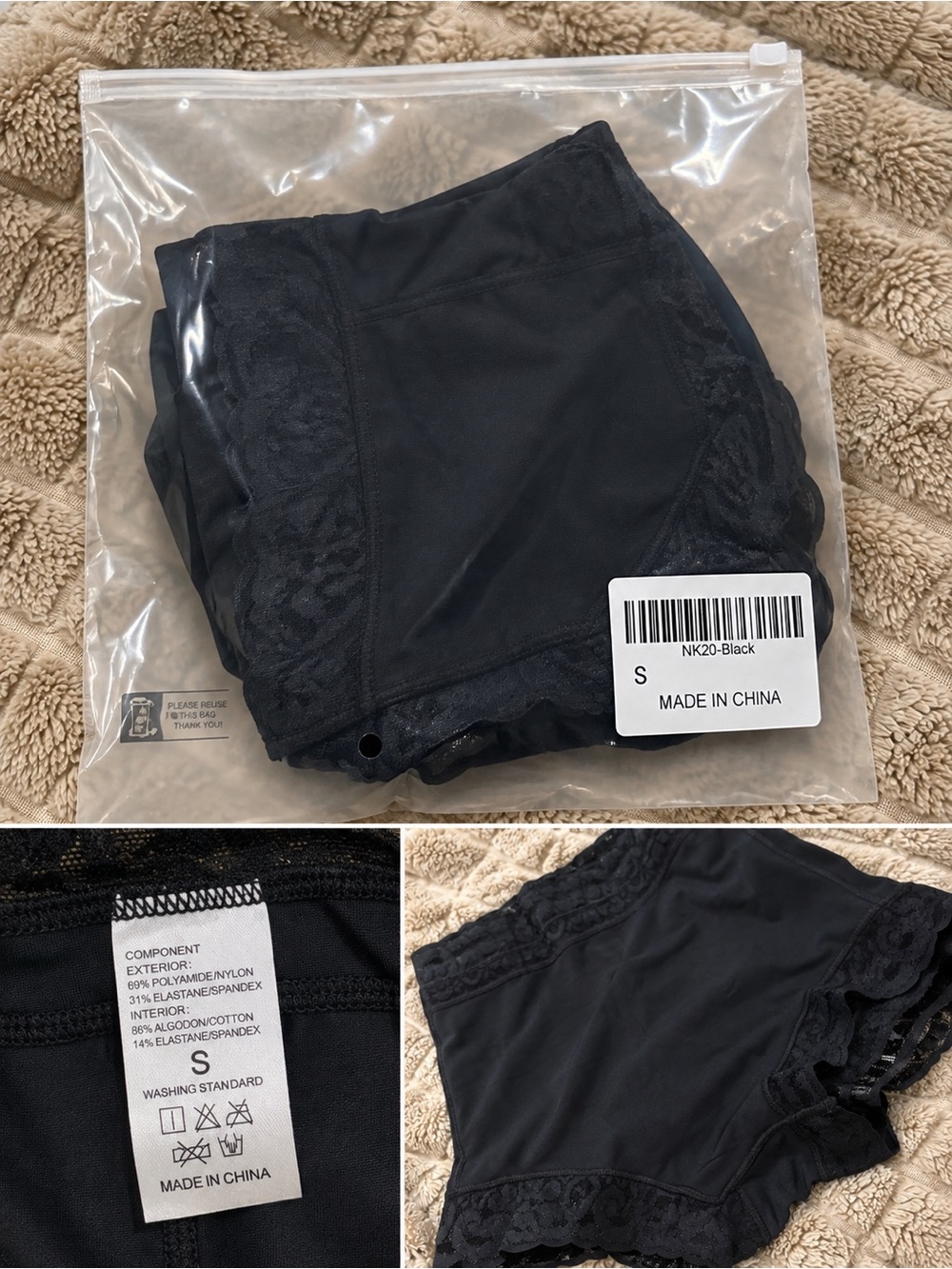 Black Lace Colombian buttlift shorts